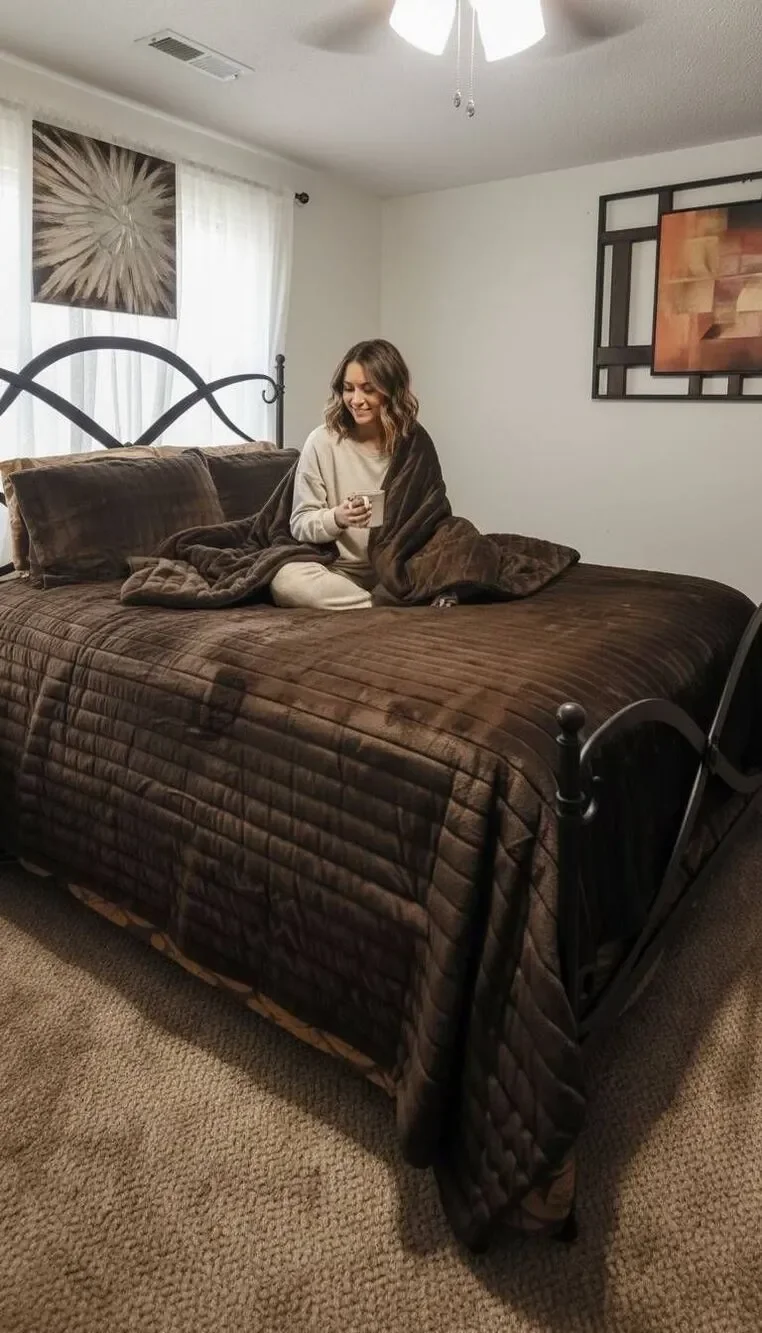 Faux fur queen comforter set